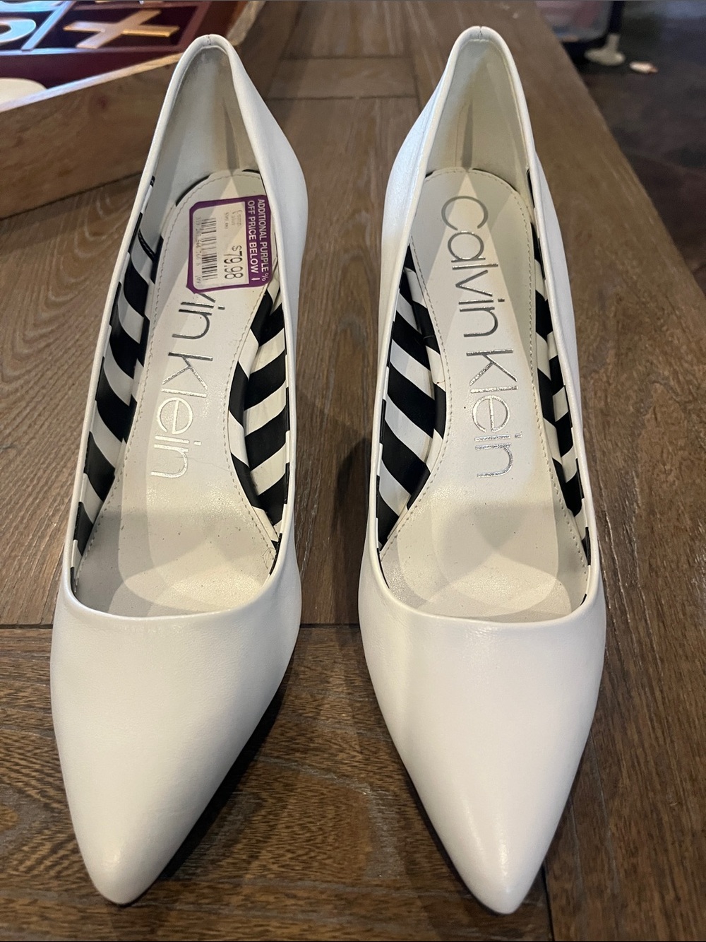 Calvin Klein White Pointed-Toe Leather Pumps